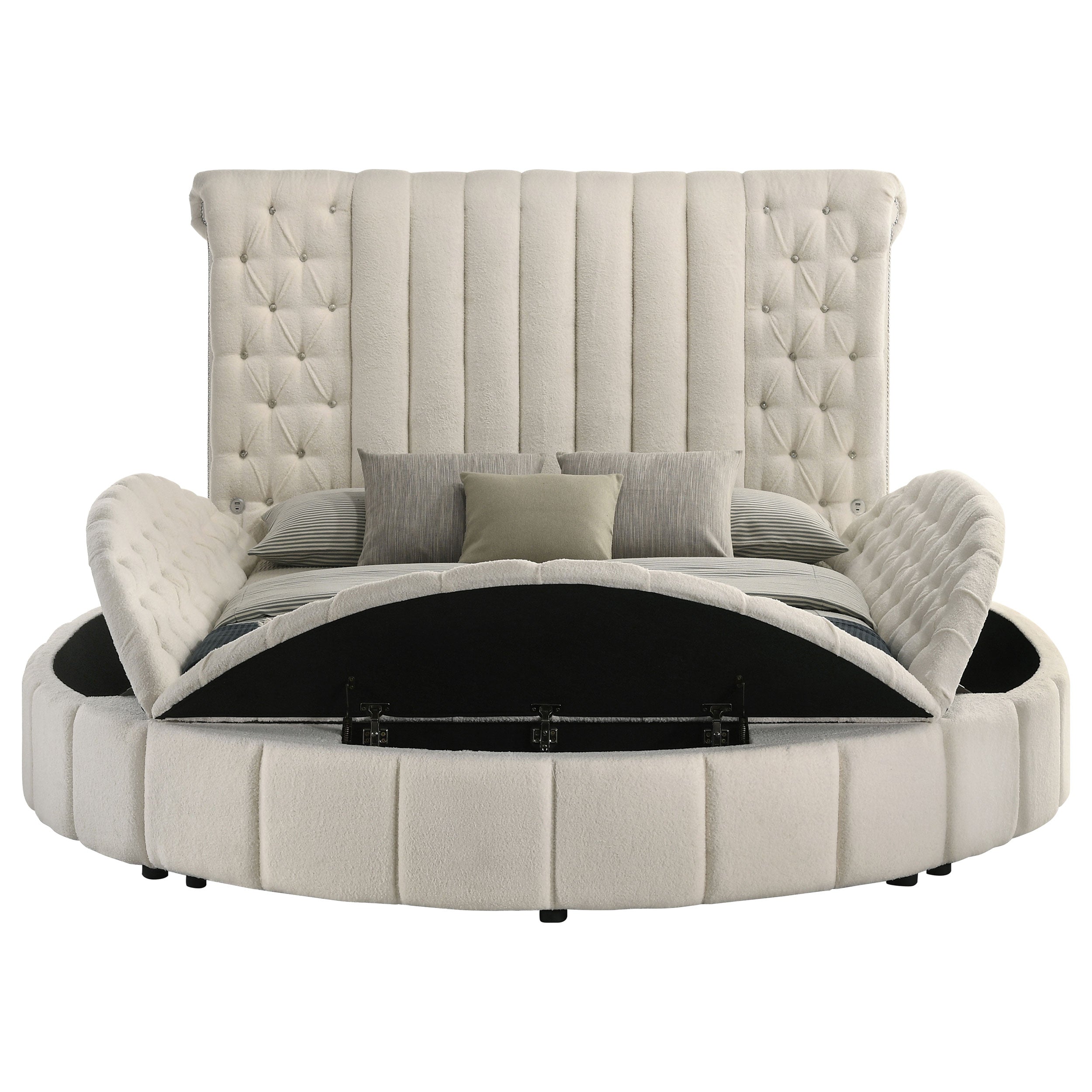 Sonya Upholstered  Round Storage Bed Ivory