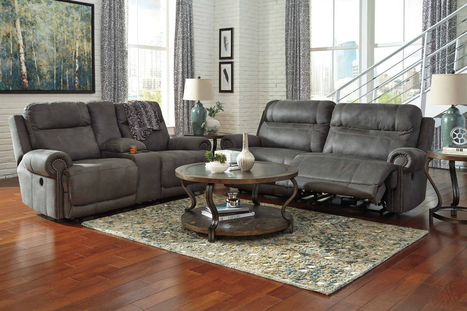 Austere Reclining Loveseat w/Console