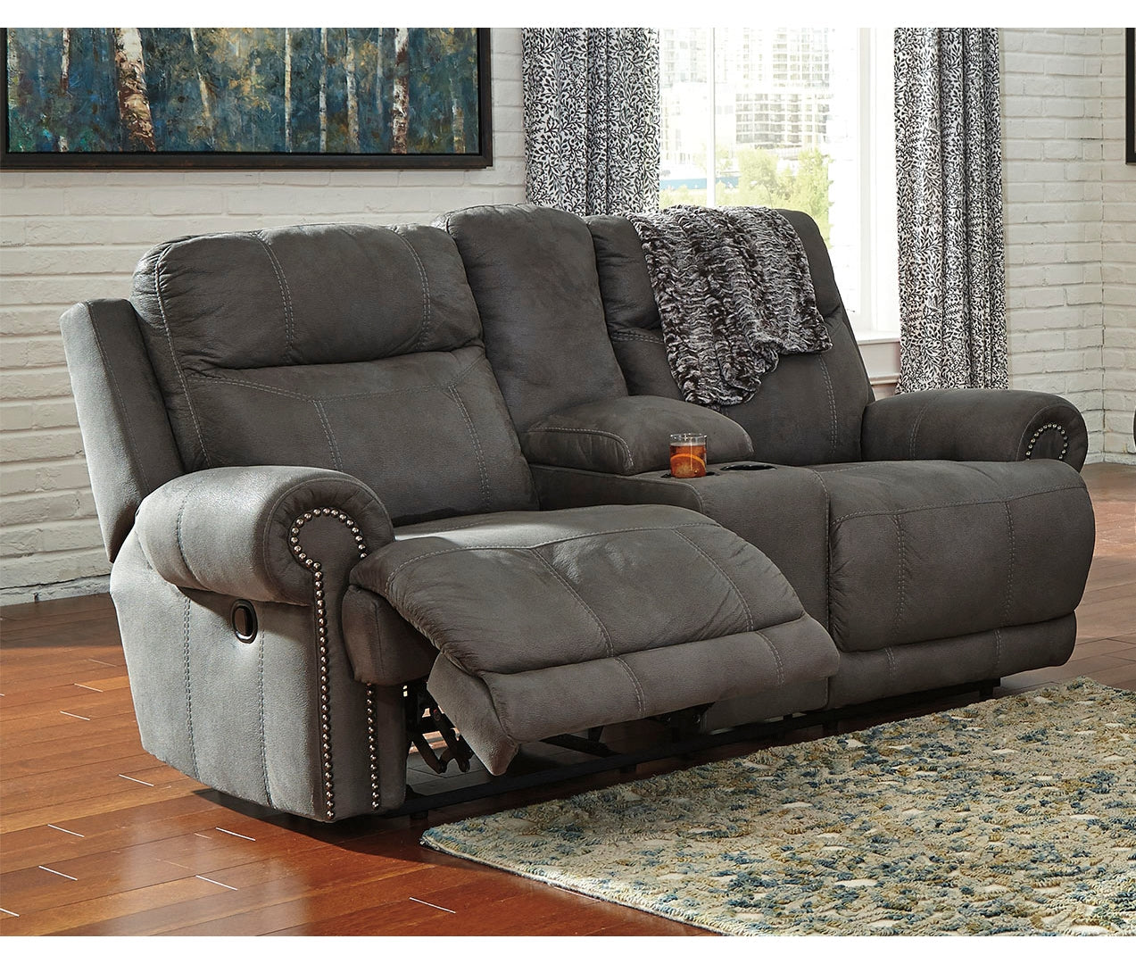 Austere Reclining Loveseat w/Console