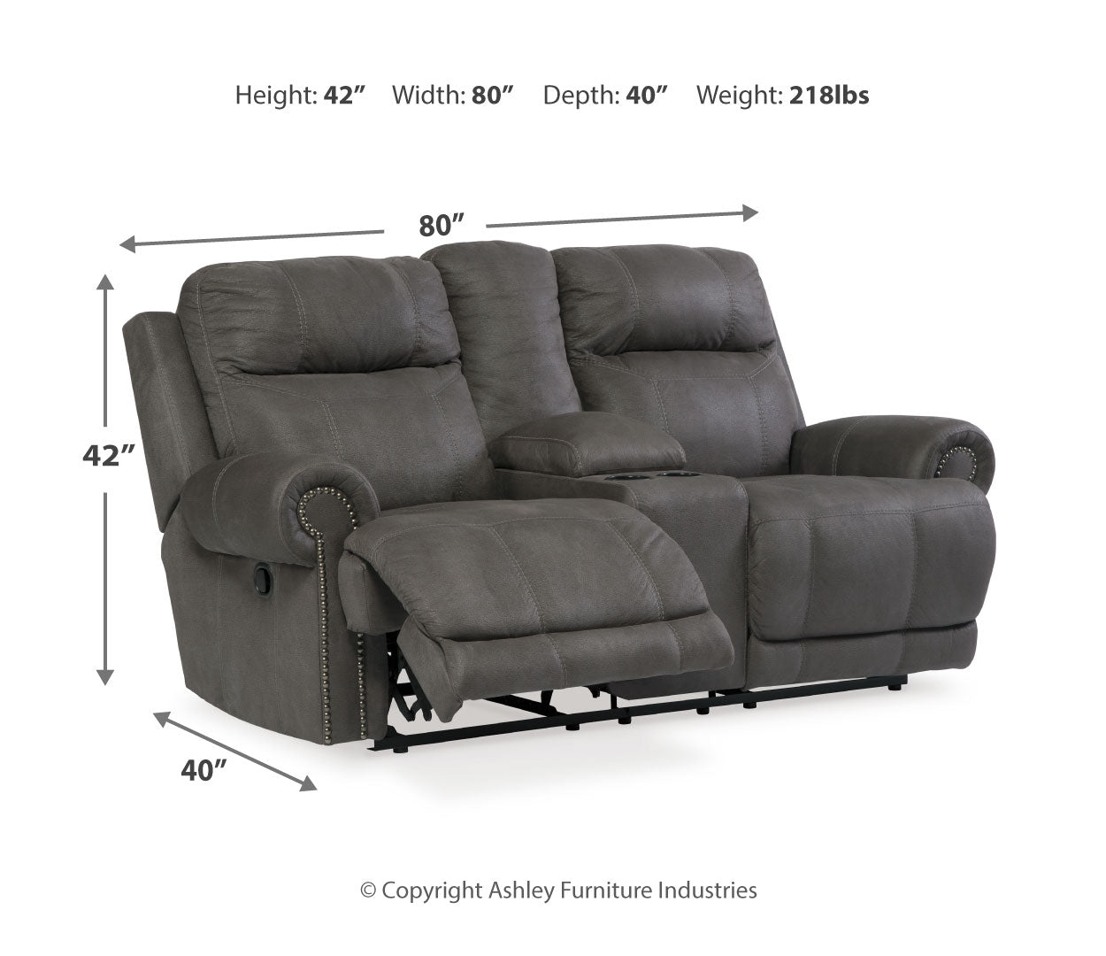 Austere Reclining Loveseat w/Console