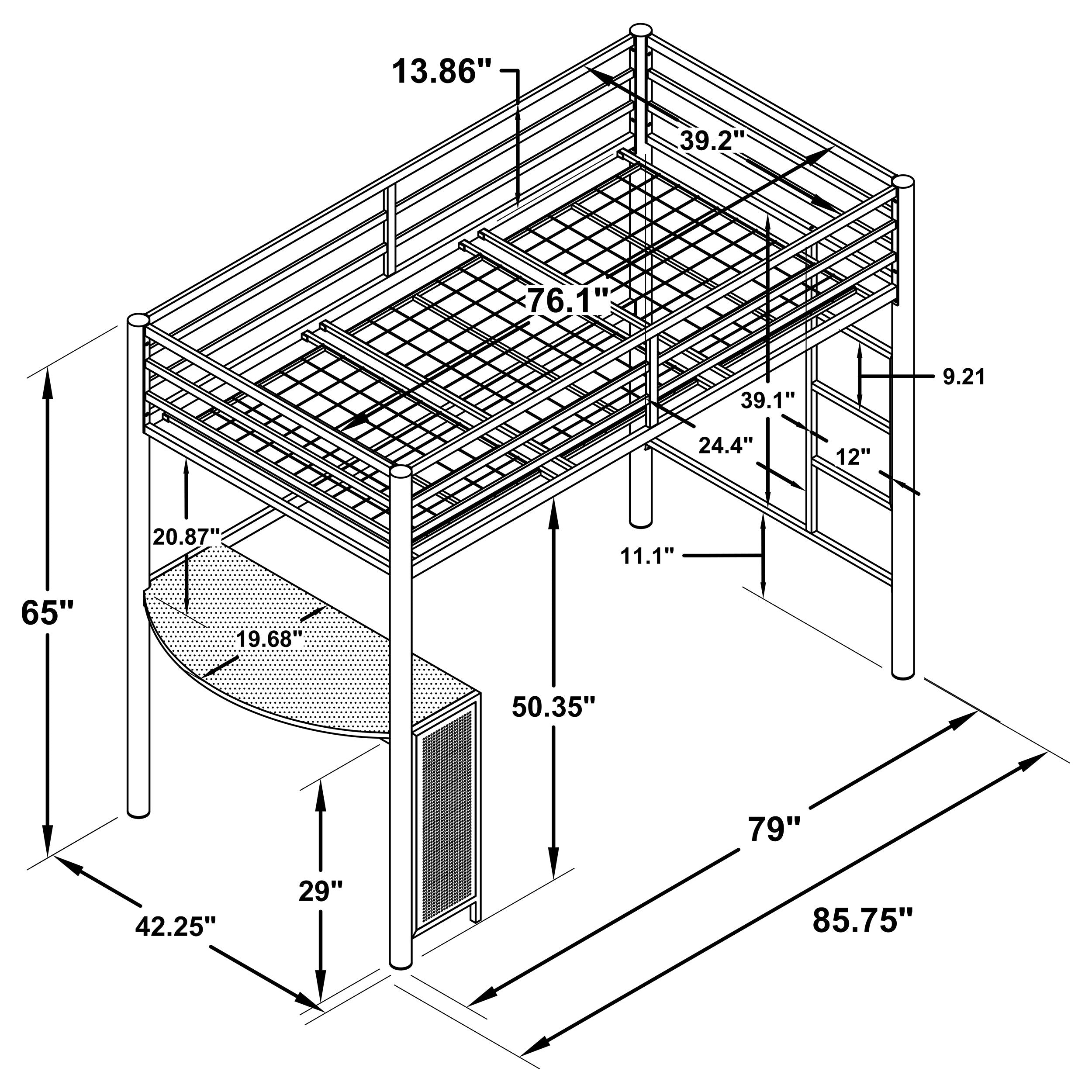 Fisher  Workstation Loft Bed Gunmetal