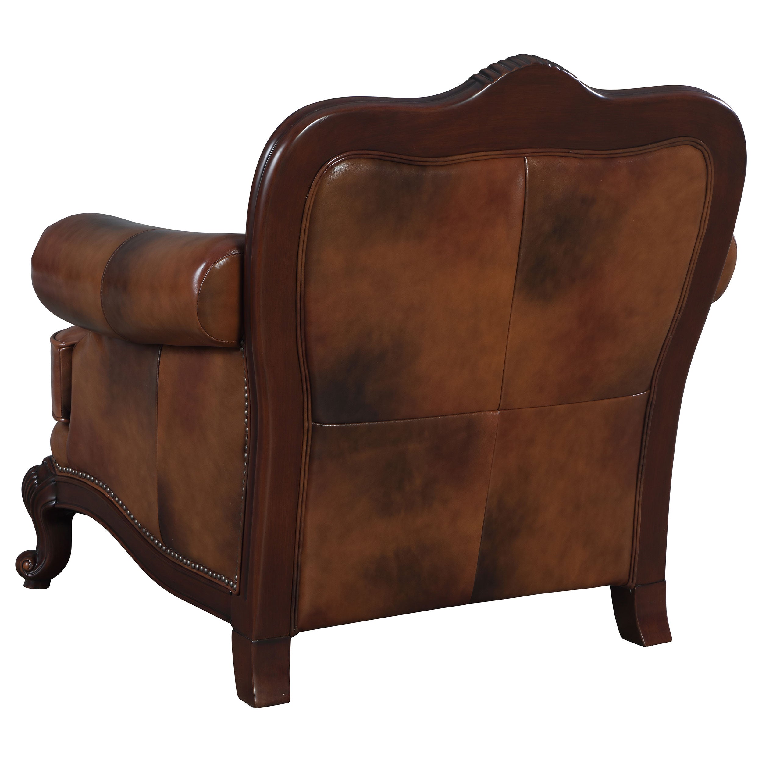 Victoria  Leather Upholstered Rolled Arm Chair Brown