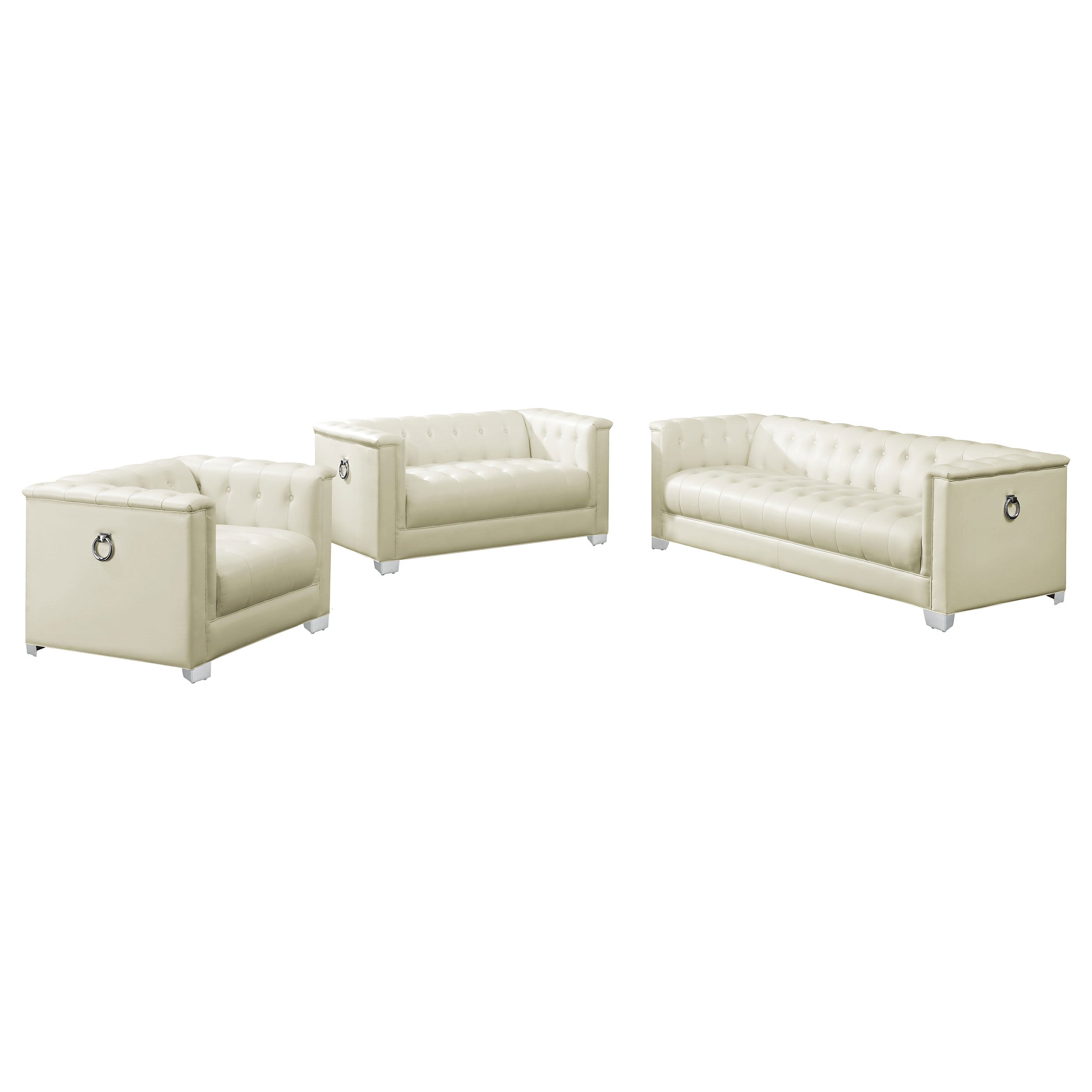 Chaviano  Upholstered Track Arm Sofa Set Pearl White