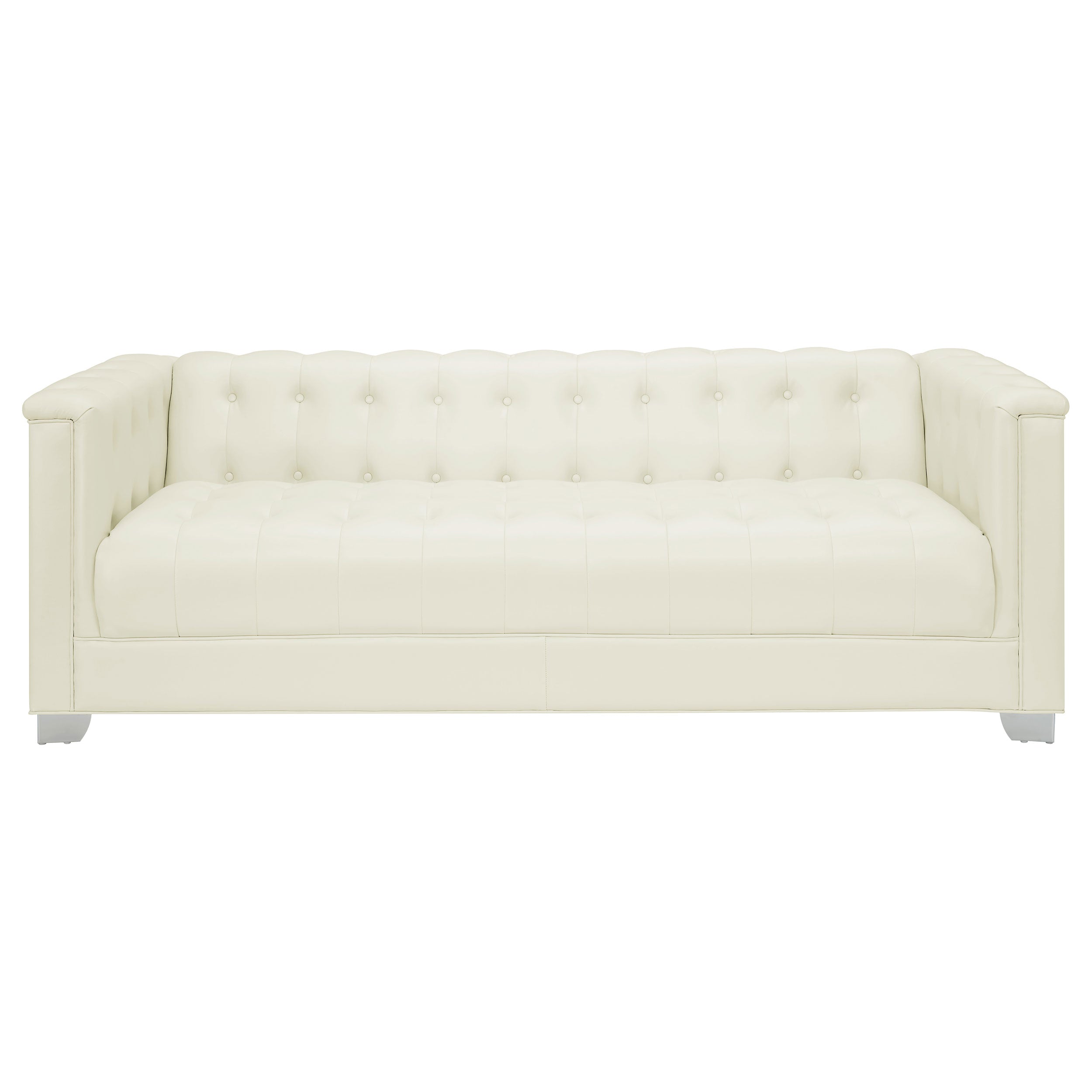 Chaviano  Upholstered Track Arm Sofa Set Pearl White