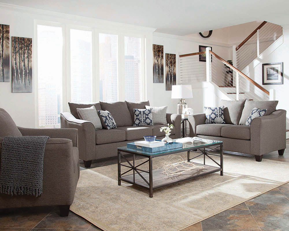 Salizar Upholstered Flared Arm Sofa Set Grey
