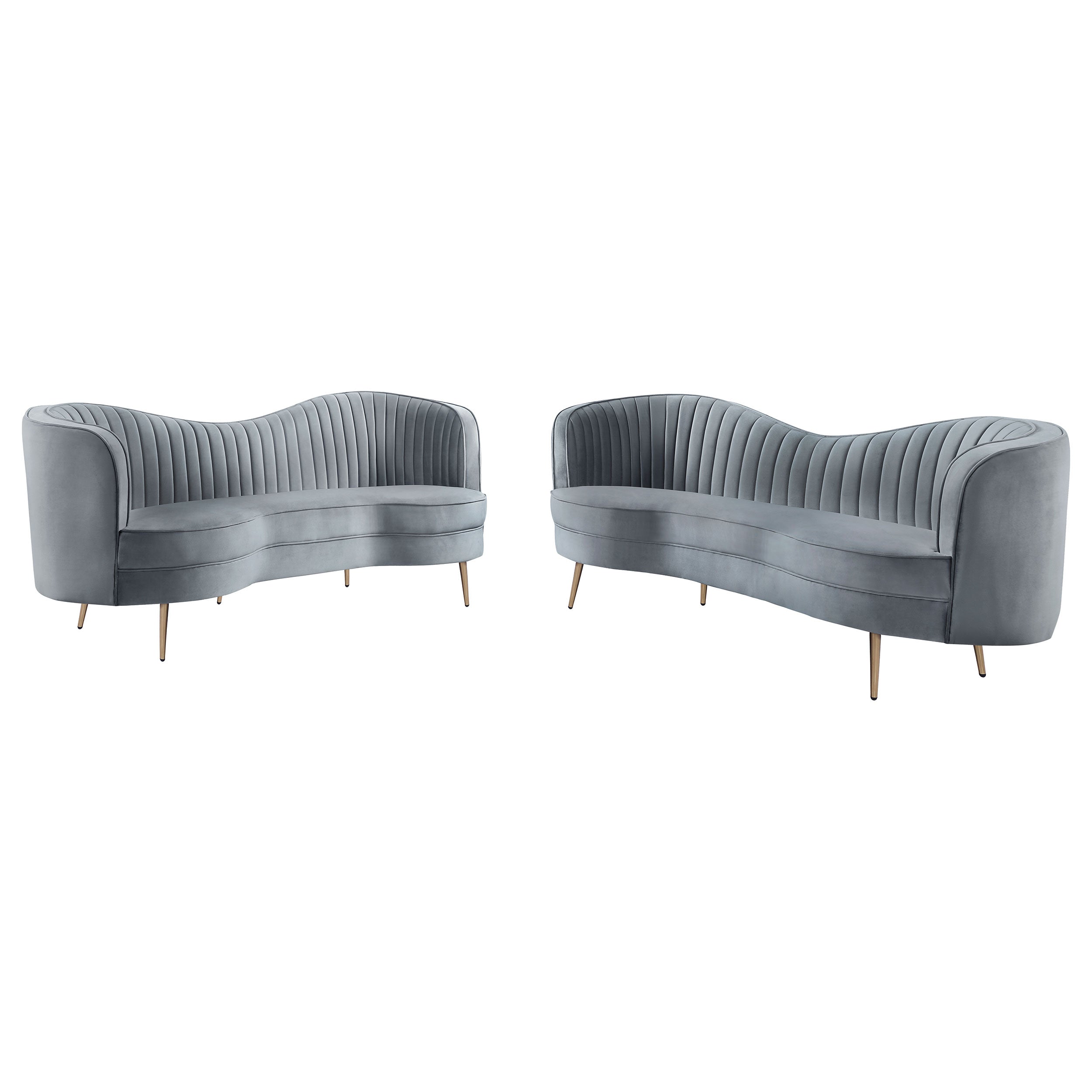 Sophia  Upholstered Channel Tufted Sofa Set Blue