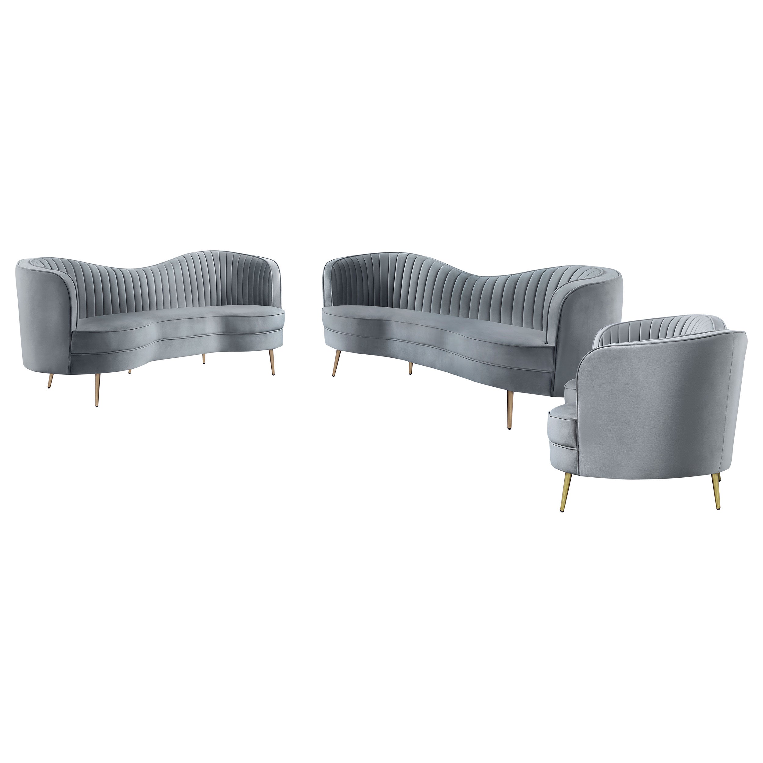 Sophia  Upholstered Channel Tufted Sofa Set Blue
