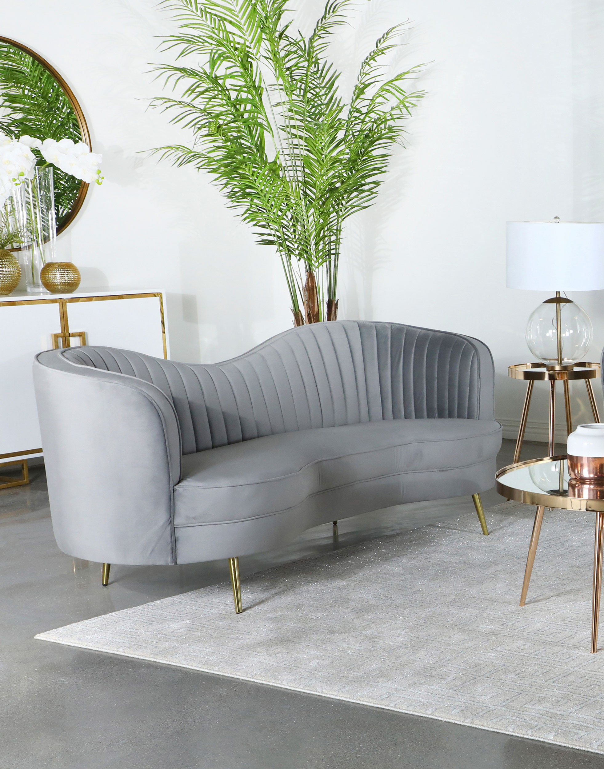 Sophia Upholstered Channel Tufted Sofa Blue