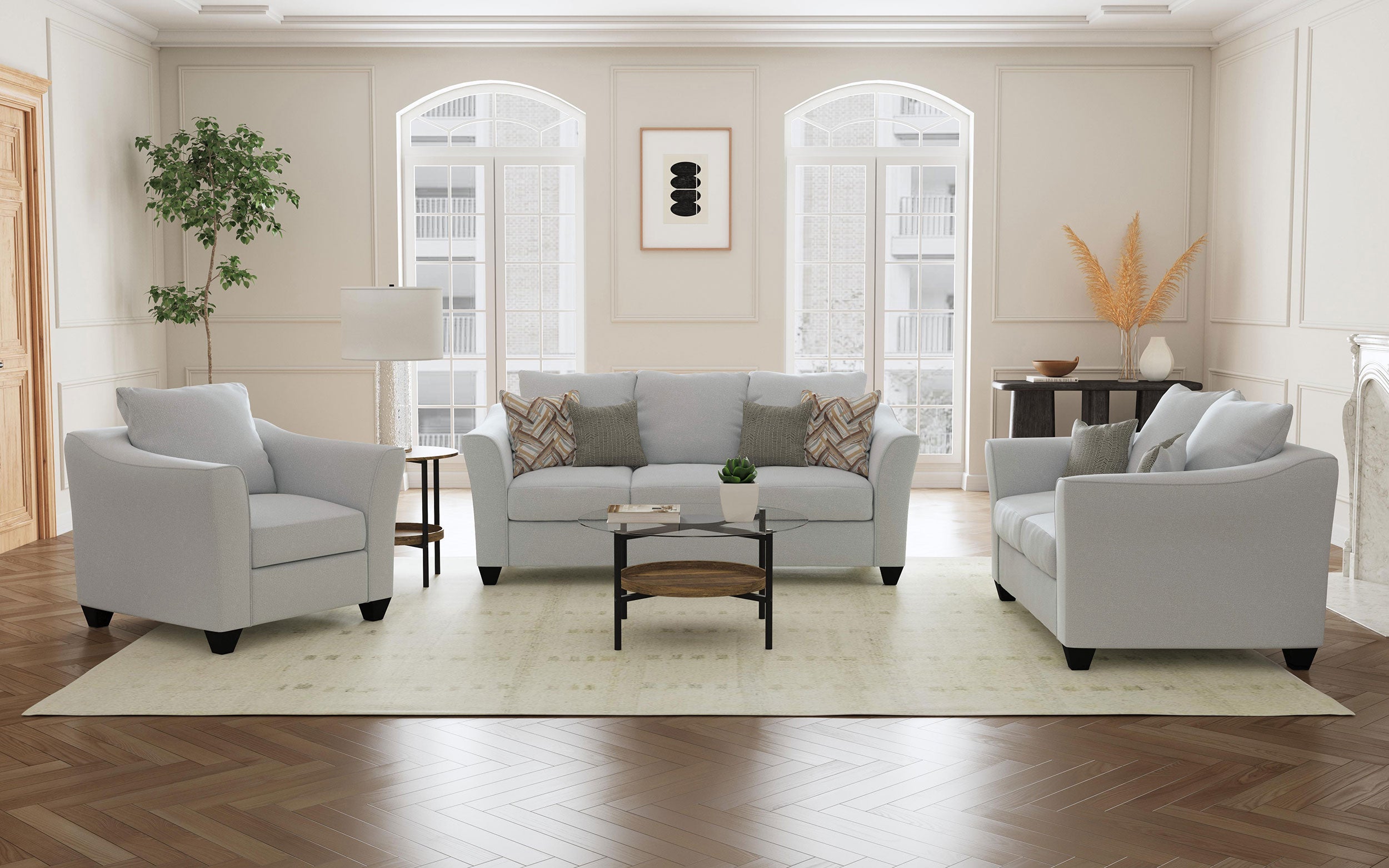 Salizar Upholstered Flared Arm Sofa Set Grey
