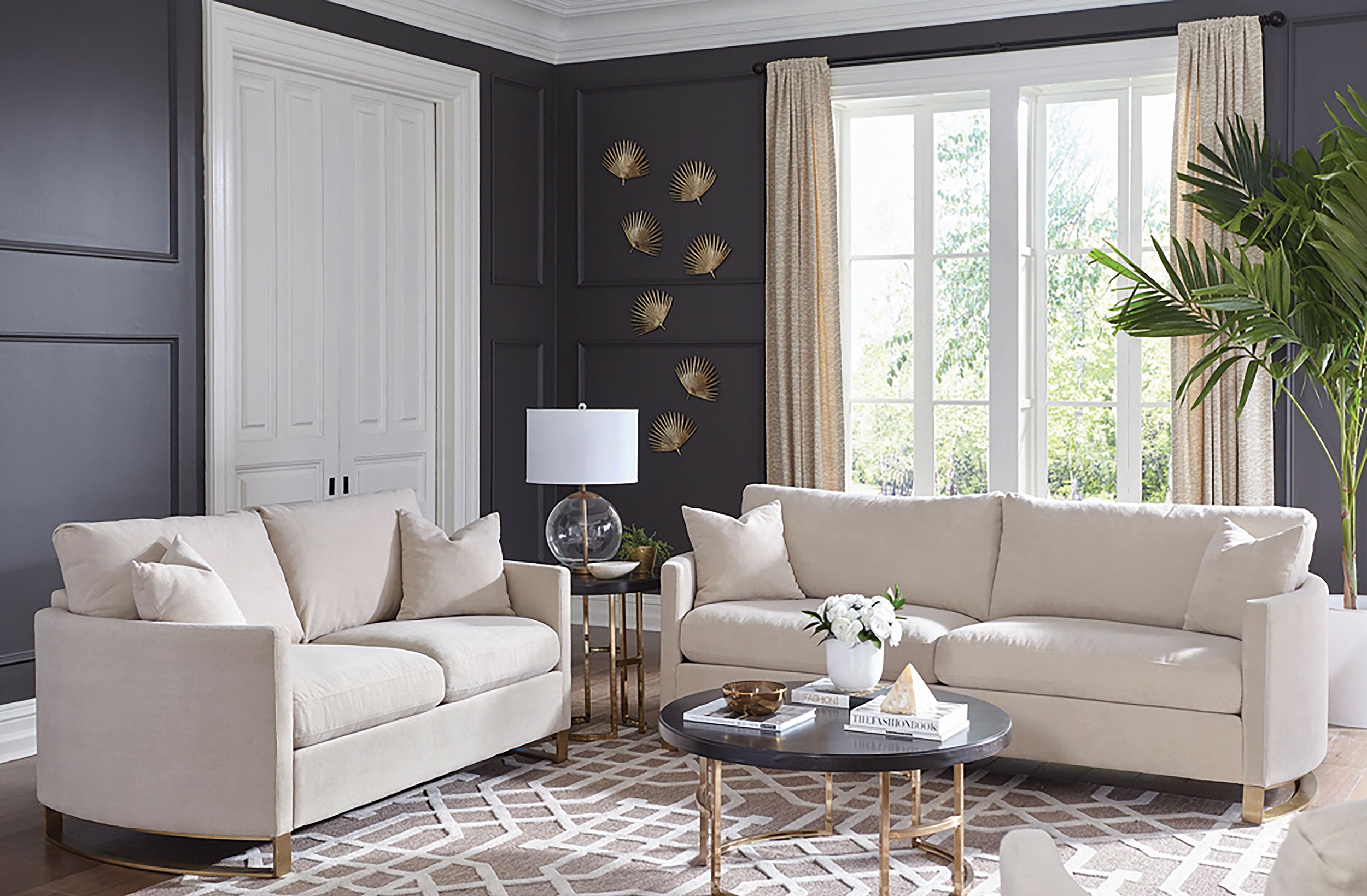 Corliss  Upholstered Arched Arm Sofa Set Beige