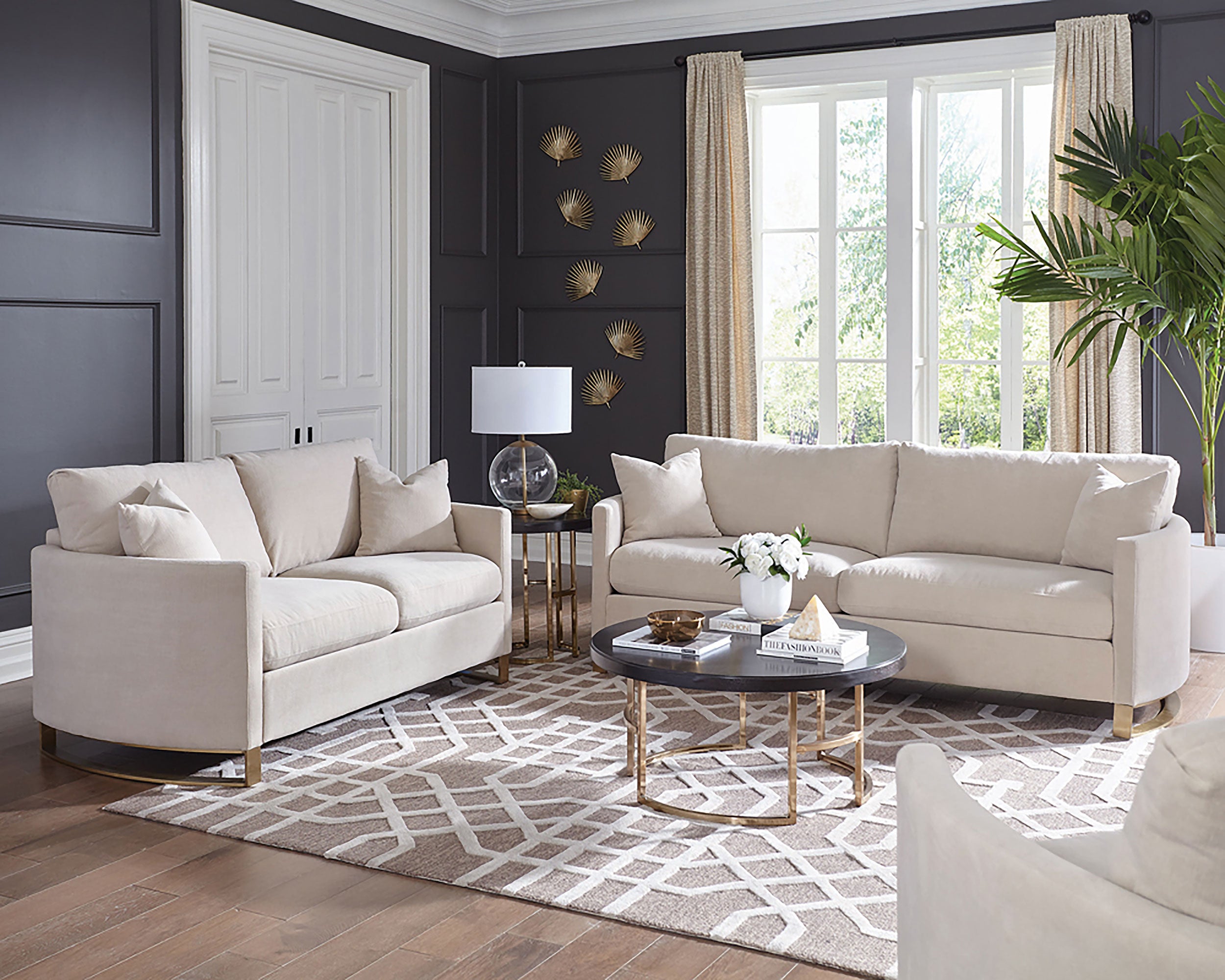 Corliss  Upholstered Arched Arm Sofa Set Beige