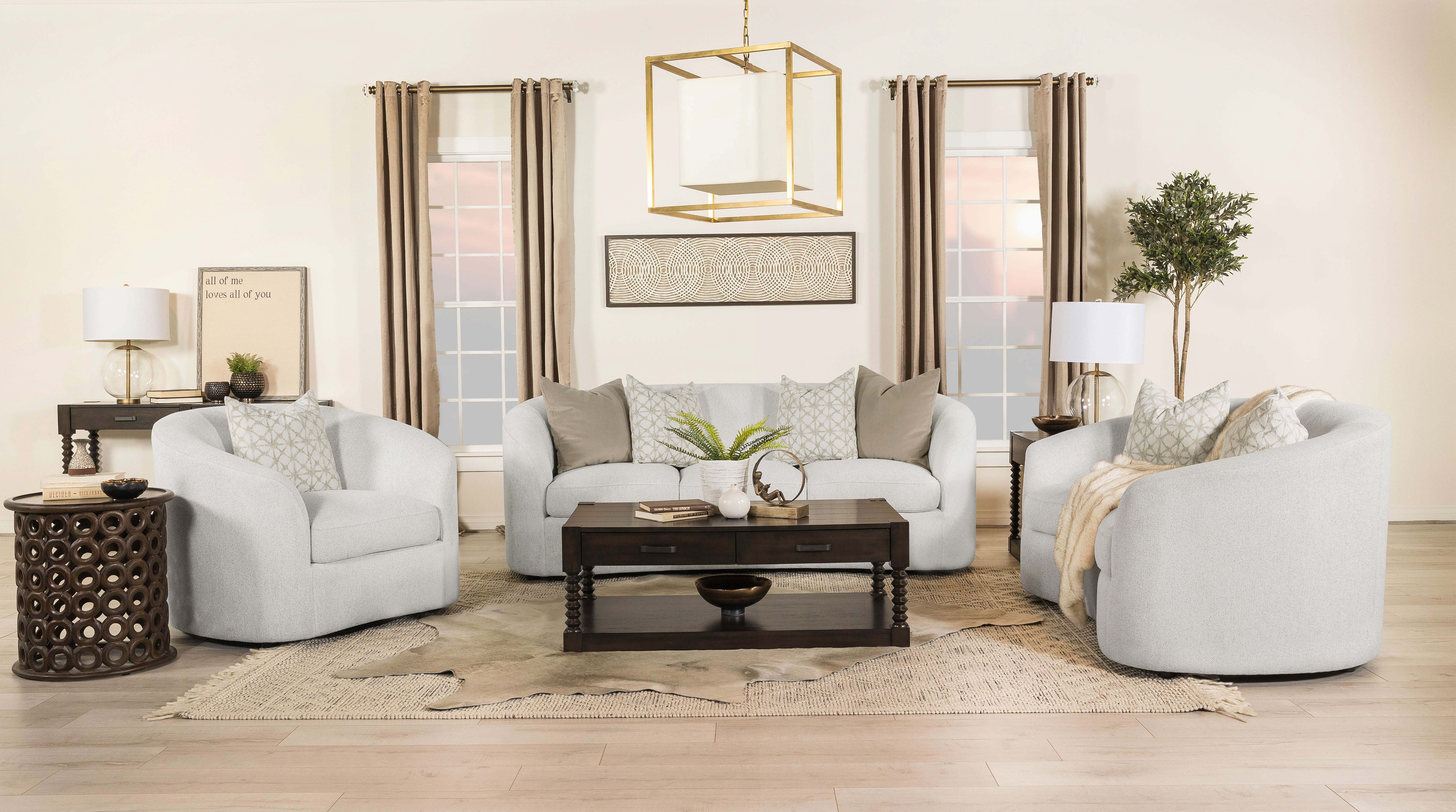 Rainn Boucle Upholstered Sloped Arm Sofa Set Latte
