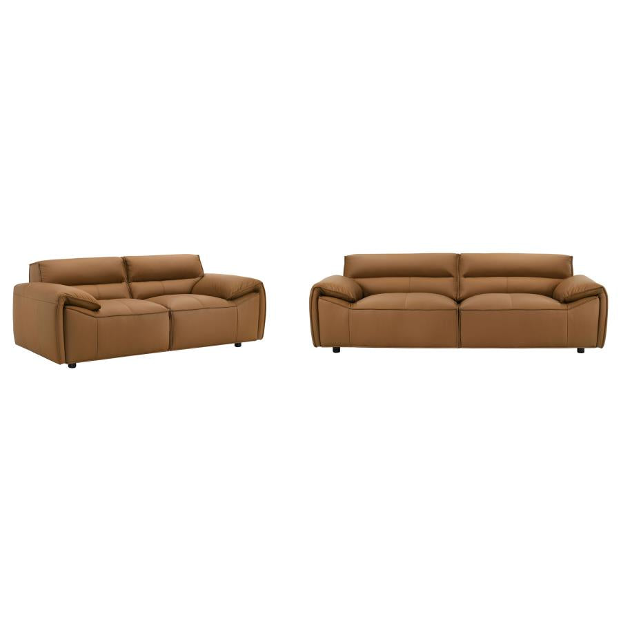 Buxton 2-Piece Leather Sofa and Loveseat (Cognac & Charcoal)