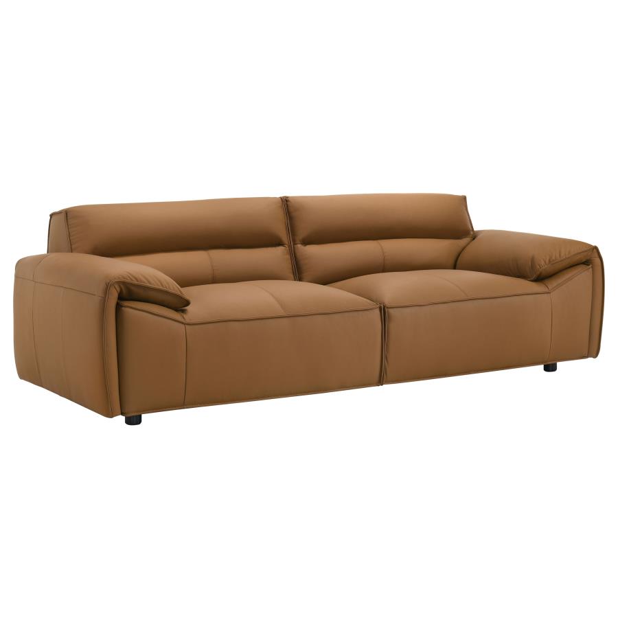 Buxton 2-Piece Leather Sofa and Loveseat (Cognac & Charcoal)
