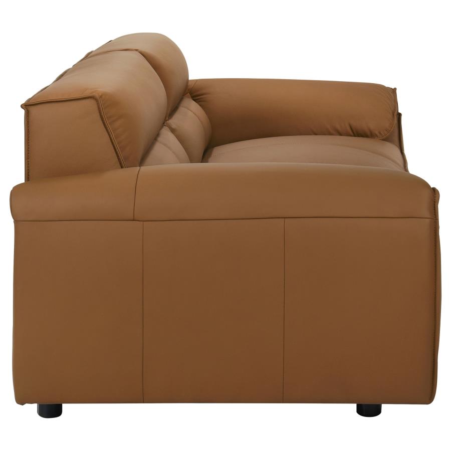 Buxton 2-Piece Leather Sofa and Loveseat (Cognac & Charcoal)