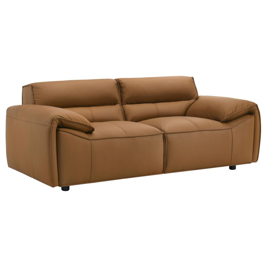 Buxton 2-Piece Leather Sofa and Loveseat (Cognac & Charcoal)