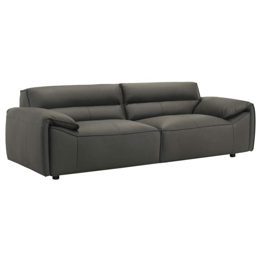 Buxton 2-Piece Leather Sofa and Loveseat (Cognac & Charcoal)