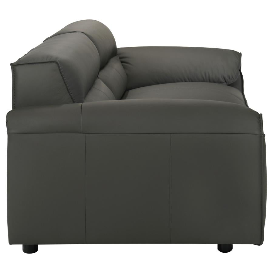 Buxton 2-Piece Leather Sofa and Loveseat (Cognac & Charcoal)