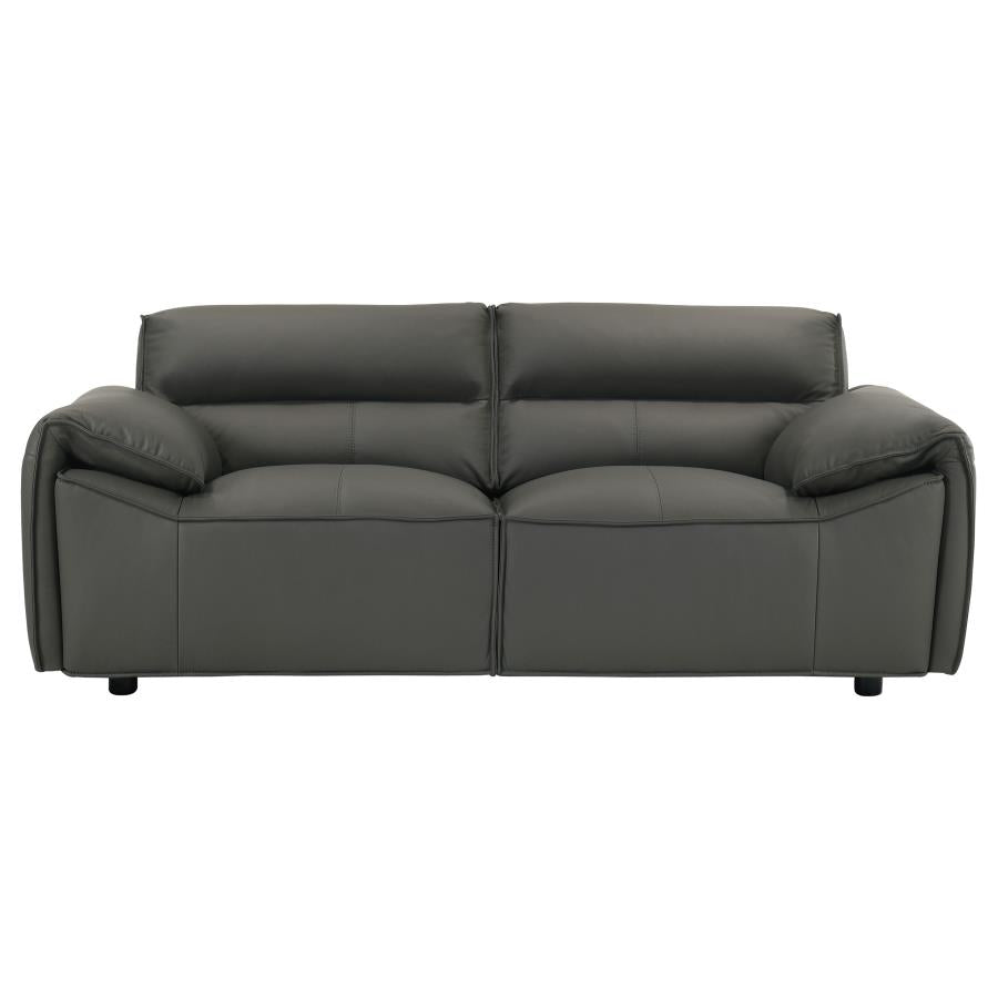 Buxton 2-Piece Leather Sofa and Loveseat (Cognac & Charcoal)
