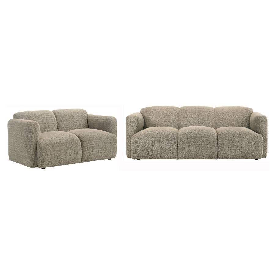Dorset Round Track Arm Sofa Set (White & Brown)