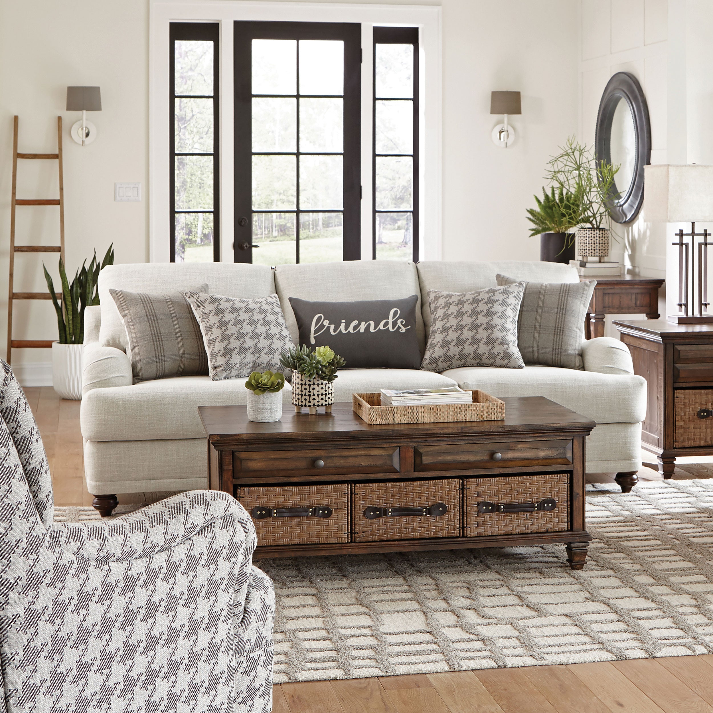 Glenn Upholstered English Arm Sofa Light Grey and Blue