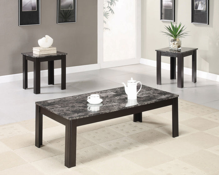 Rhodes  Faux Marble Top Coffee Table Set Brown