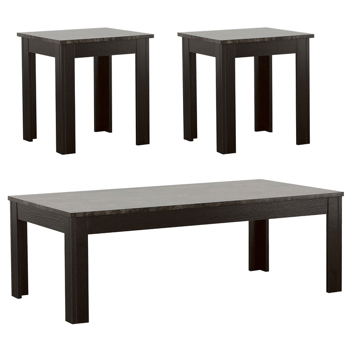 Rhodes  Faux Marble Top Coffee Table Set Brown