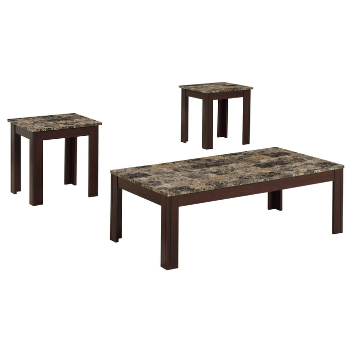 Rhodes  Faux Marble Top Coffee Table Set Brown