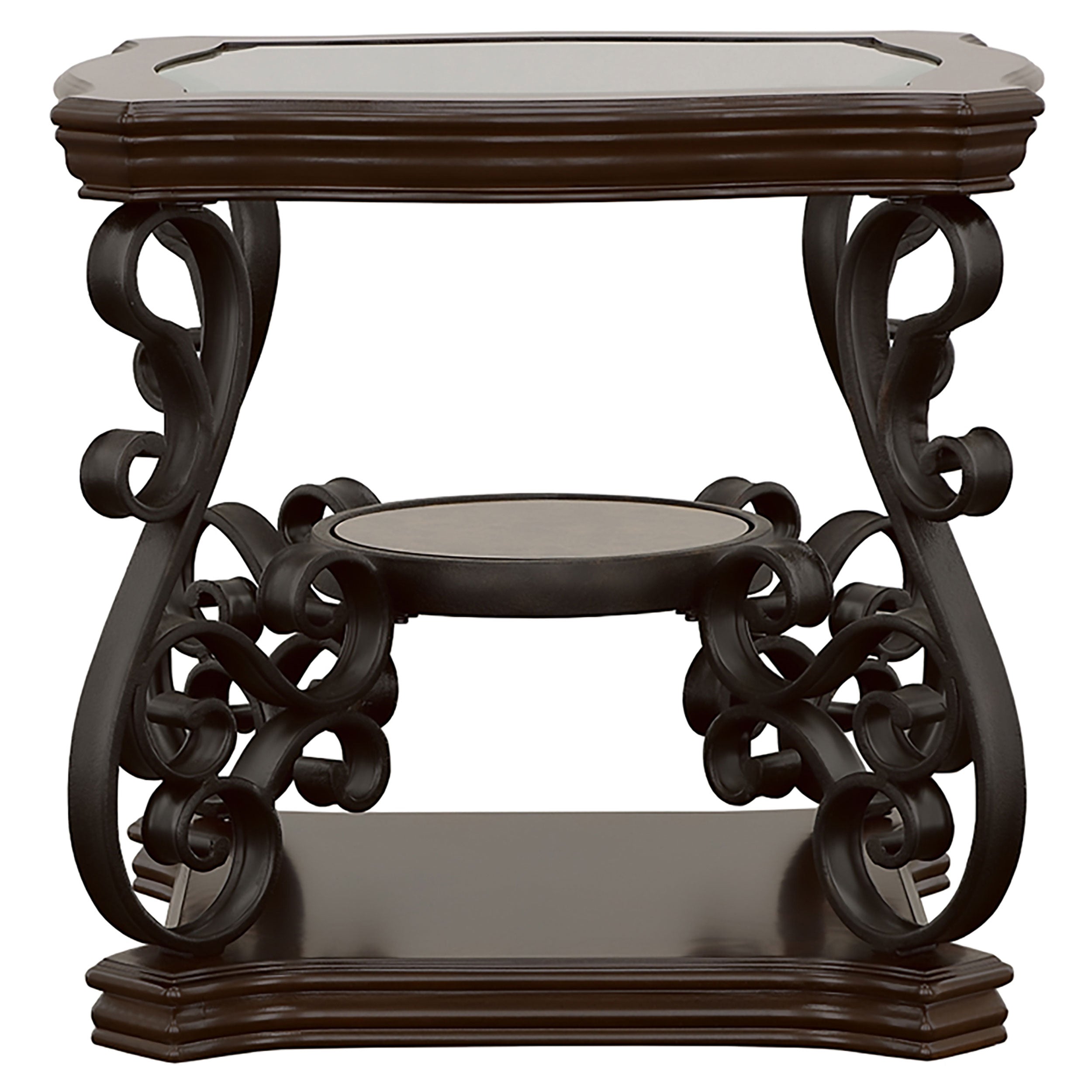 Laney  Glass Top Coffee and End Table Set Dark Merlot