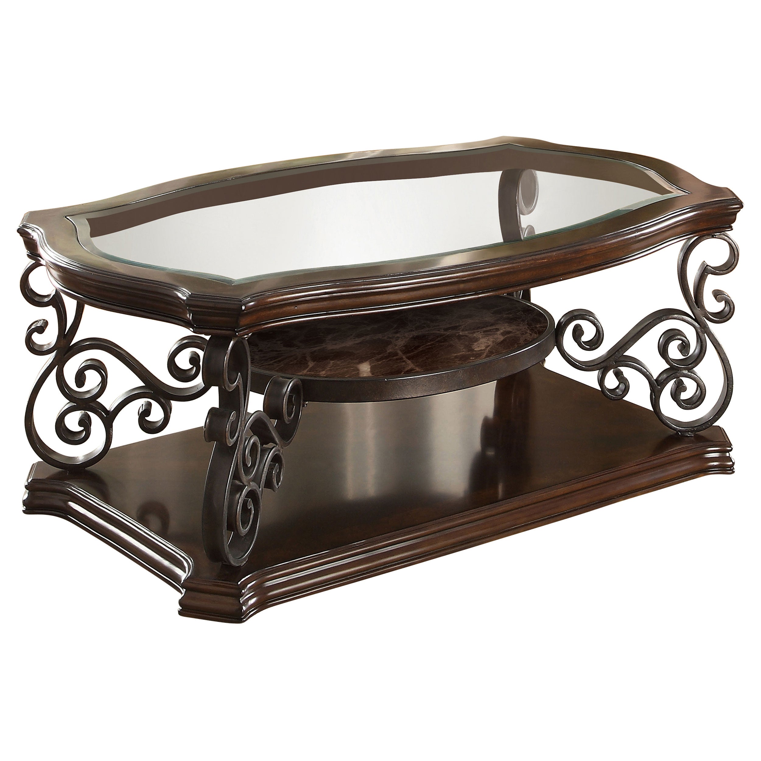 Laney  Glass Top Coffee and End Table Set Dark Merlot