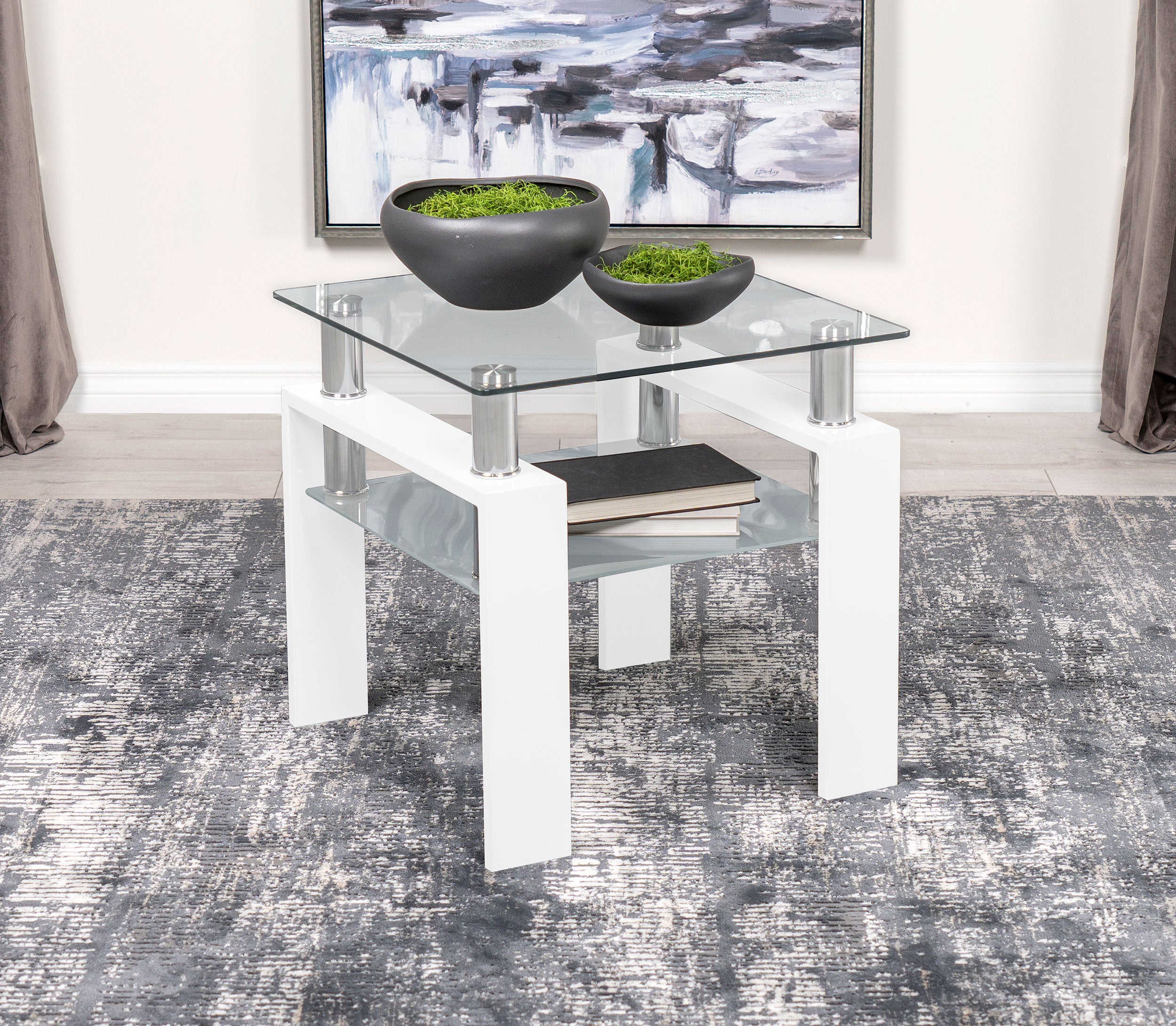 Dyer 1-shelf Square Glass Top Side End Table Black