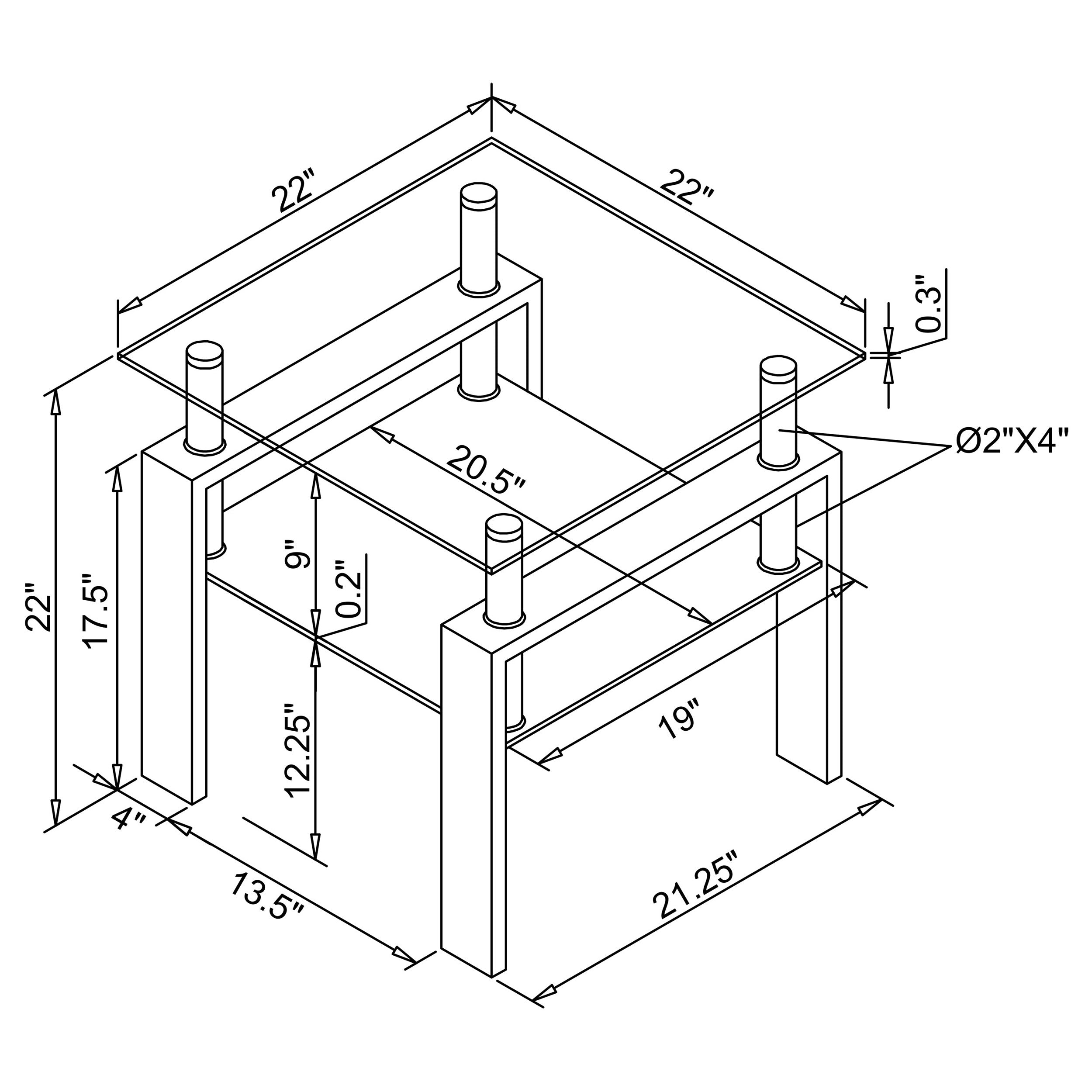 Dyer 1-shelf Square Glass Top Side End Table Black