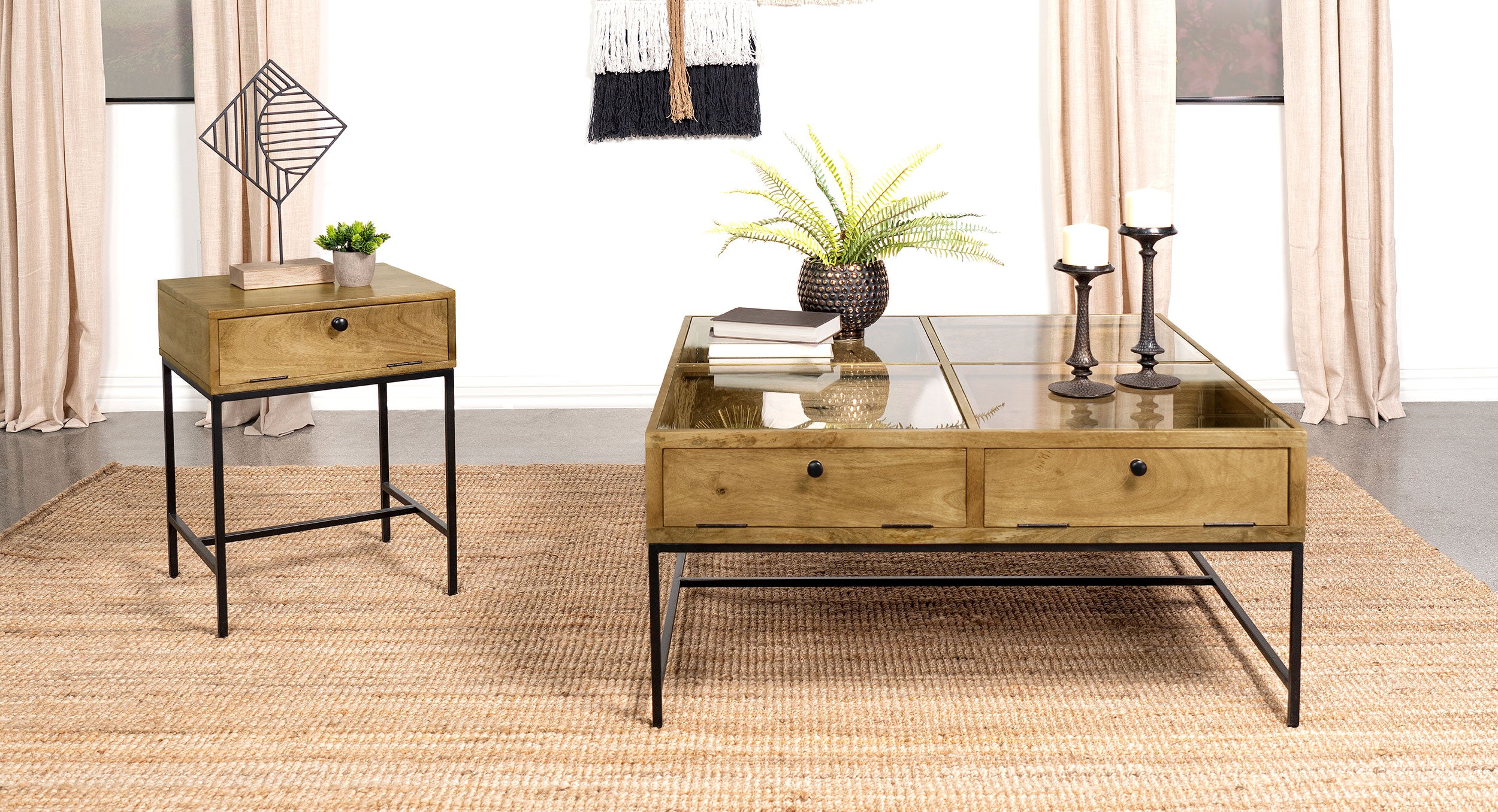 Stephie  Square Coffee and End Table Set Honey Brown