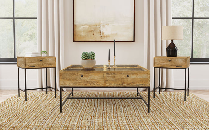 Stephie  Square Coffee and End Table Set Honey Brown