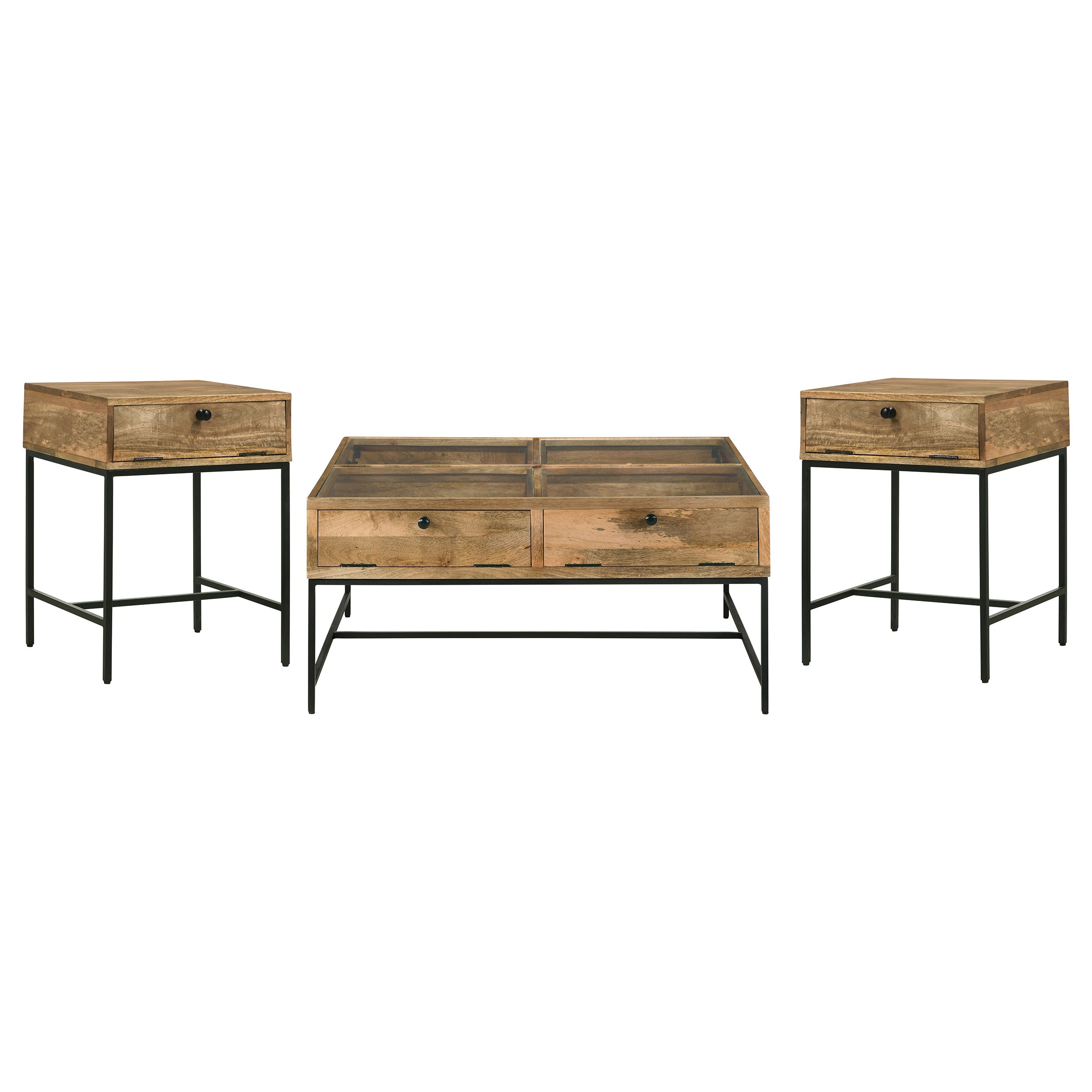 Stephie  Square Coffee and End Table Set Honey Brown