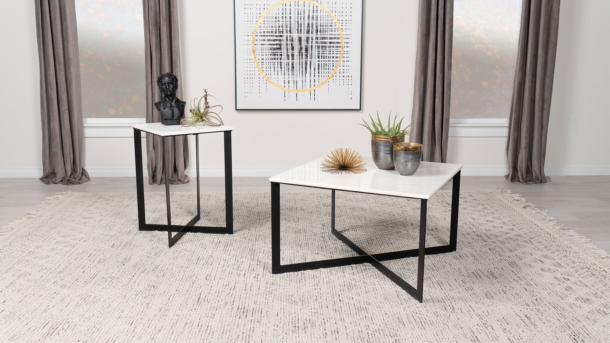 Tobin  Marble Top Coffee and End Table Set White