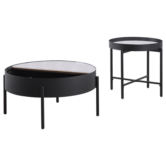 Ozella  Round Coffee and End Table Set Sandy Black