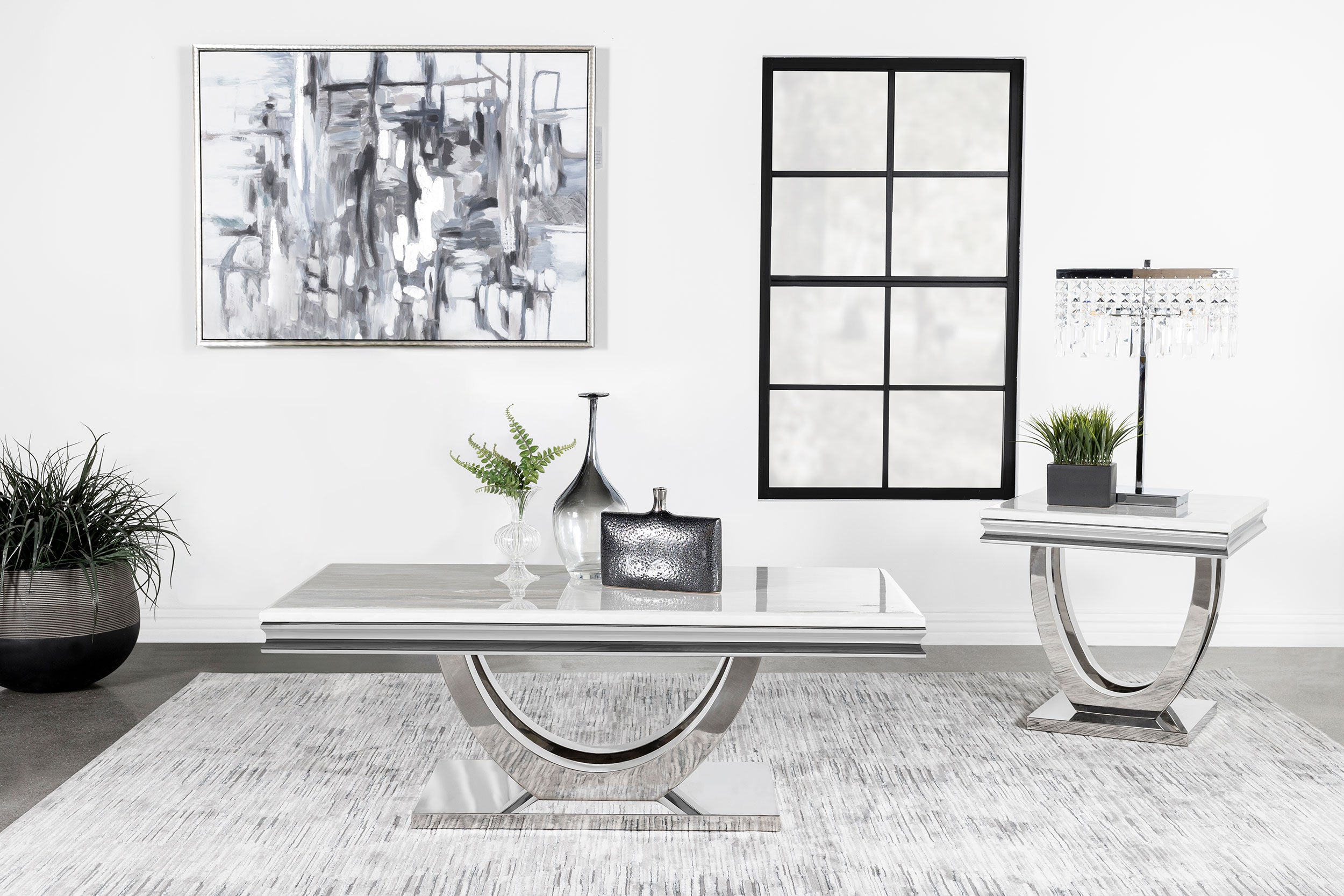 Kerwin  Rectangular Coffee and End Table Set Chrome