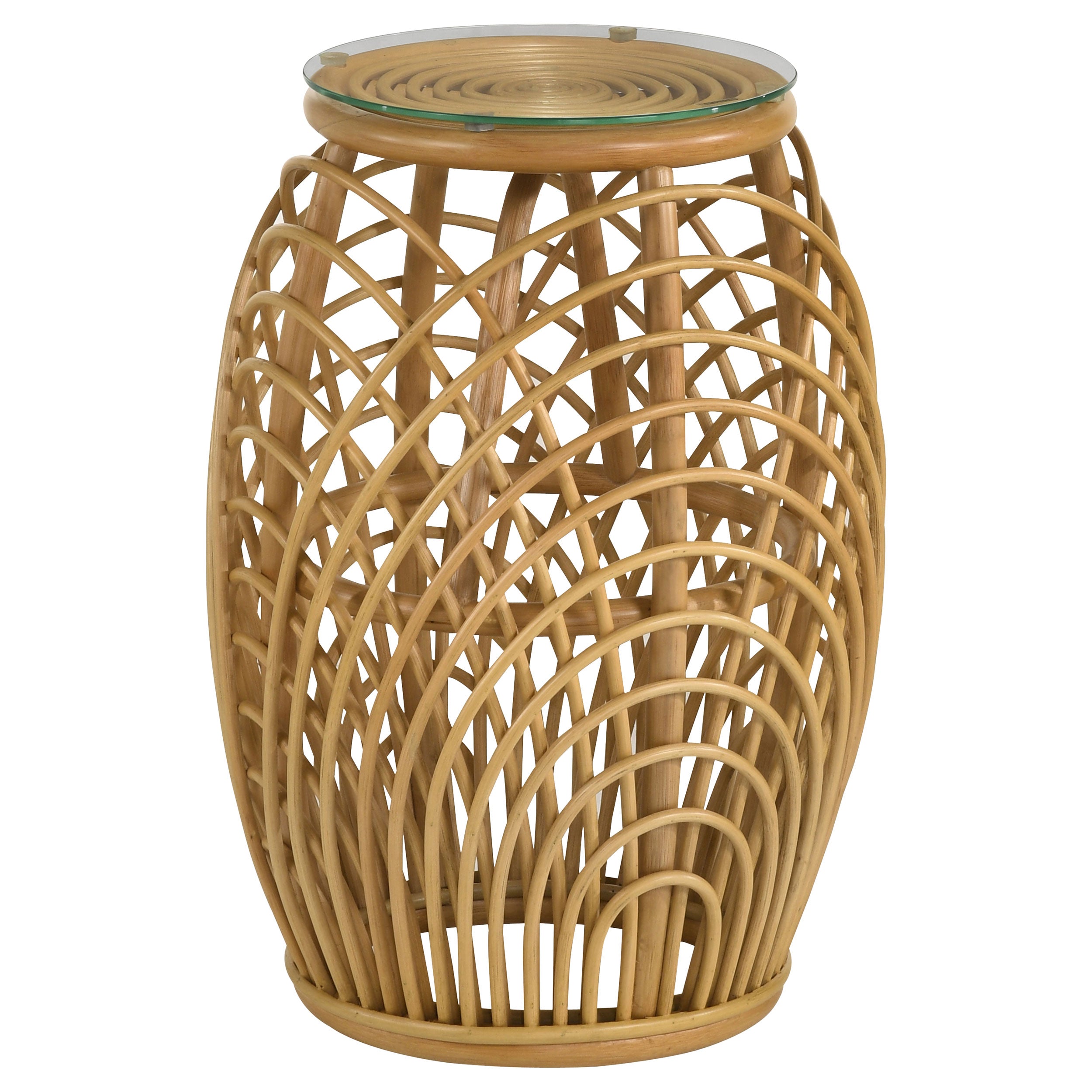Dahlia Round Glass Top Woven Rattan End Table Natural