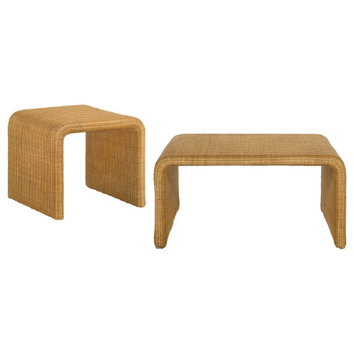 Cahya  Rattan Coffee and End Table Set Black