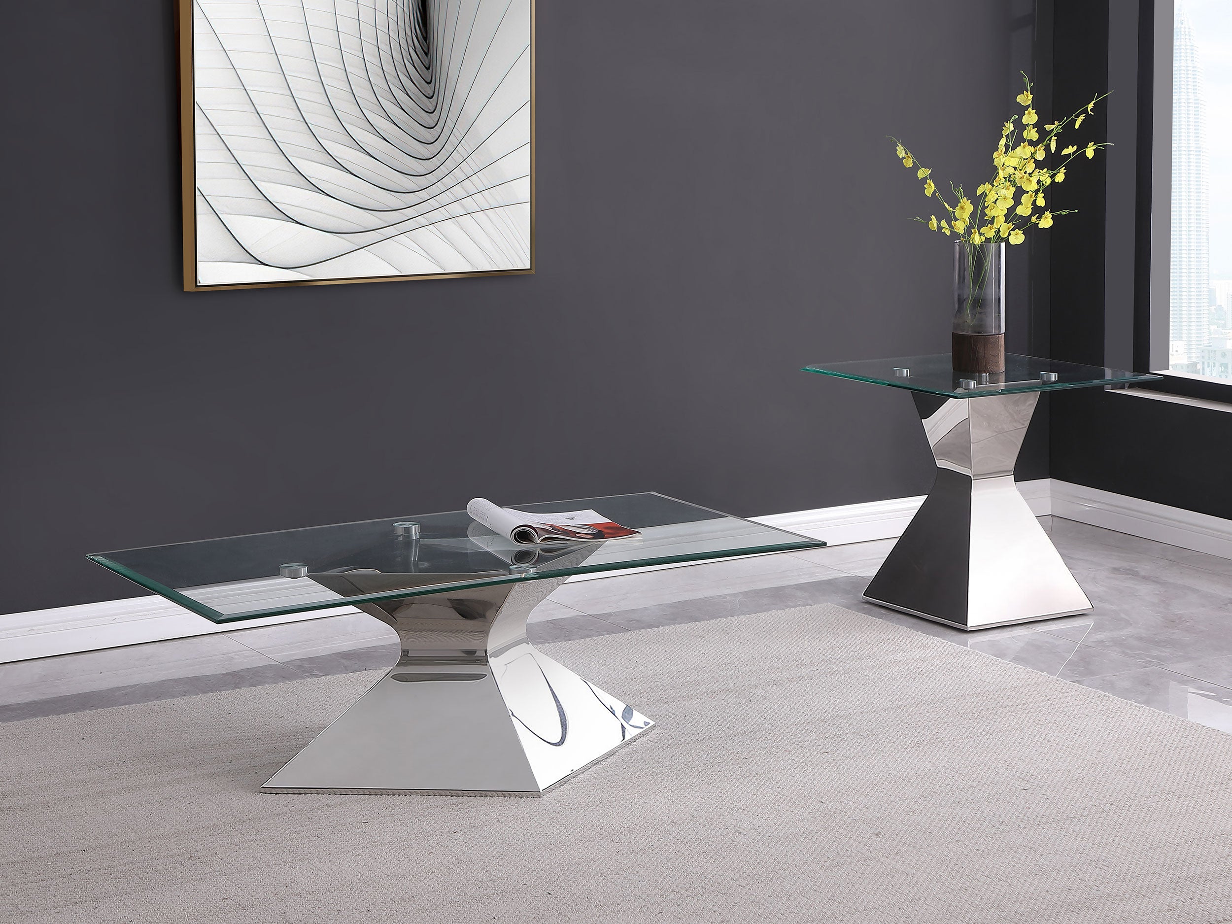 Jenny  Rectangular Coffee and End Table Set Chrome