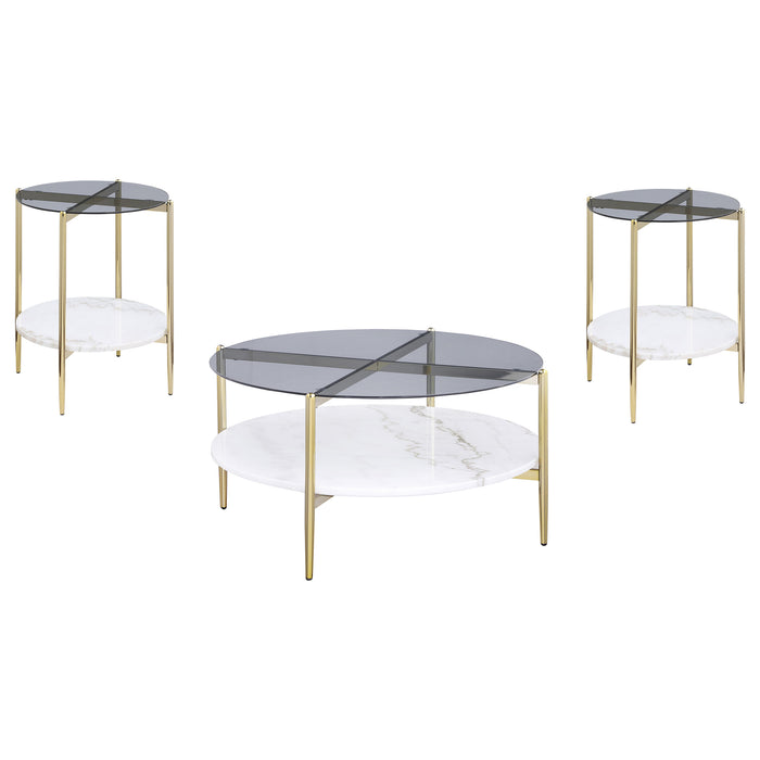 Jonelle  Round Coffee and End Table Set Gold