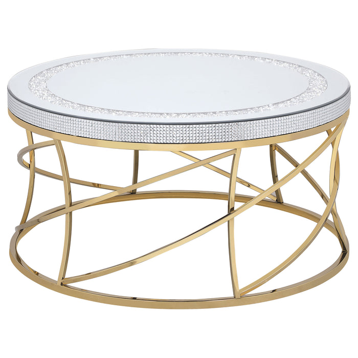 Elise  Round Mirror Top Coffee and End Table Set Gold