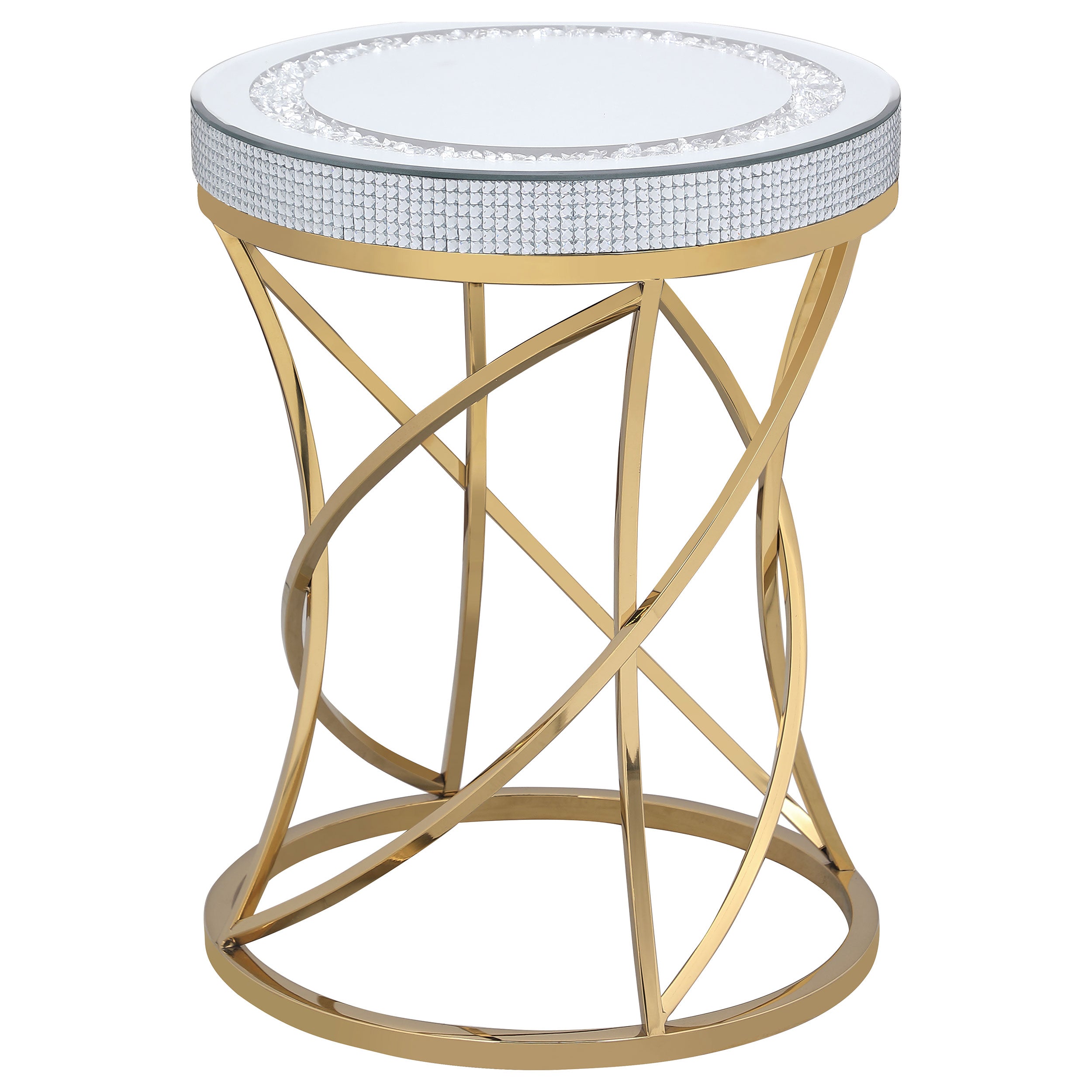 Elise  Round Mirror Top Coffee and End Table Set Gold