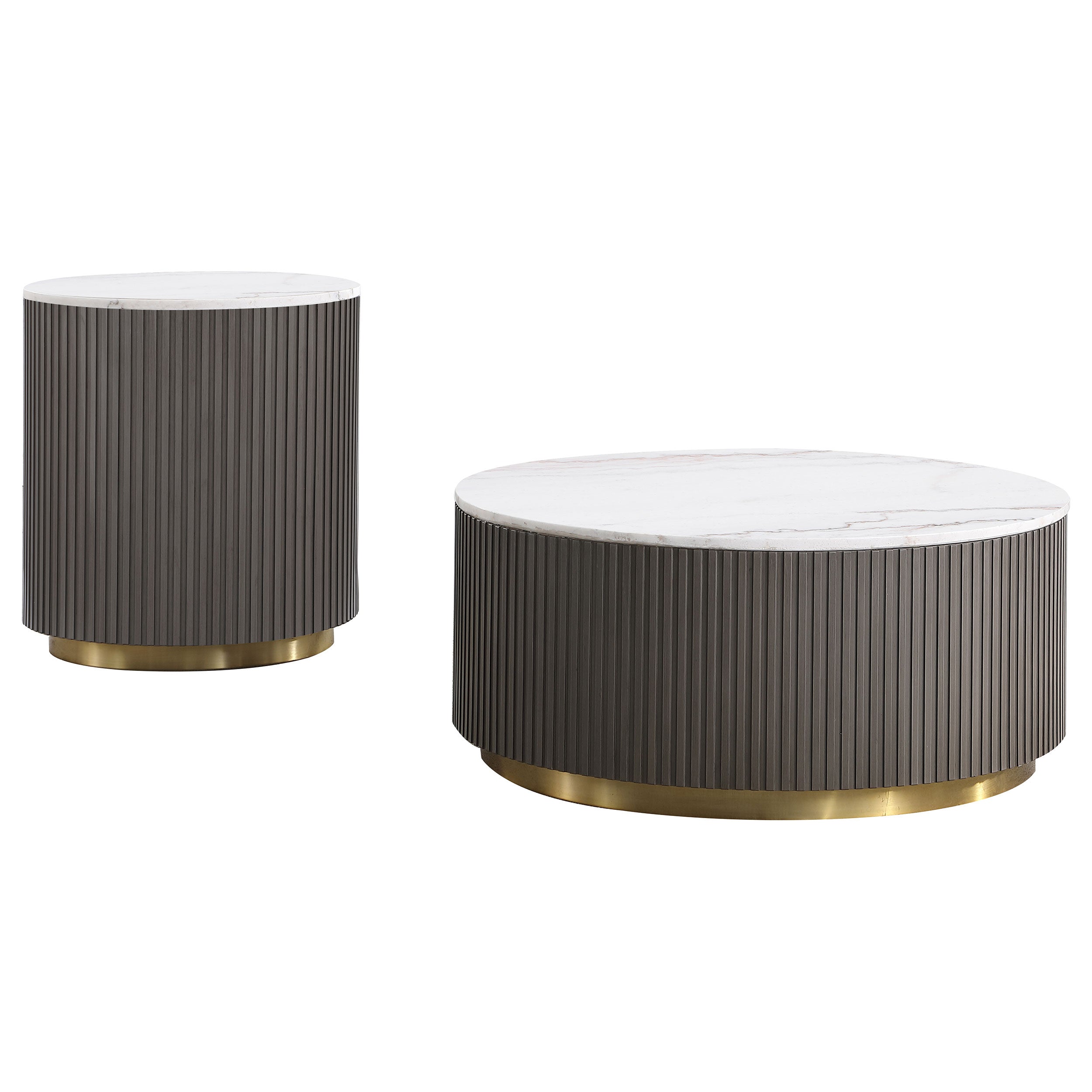 Dearborn Genuine Marble Round Coffee and End Table Set