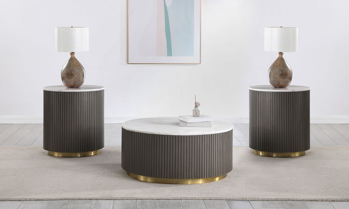 Dearborn Genuine Marble Round Coffee and End Table Set