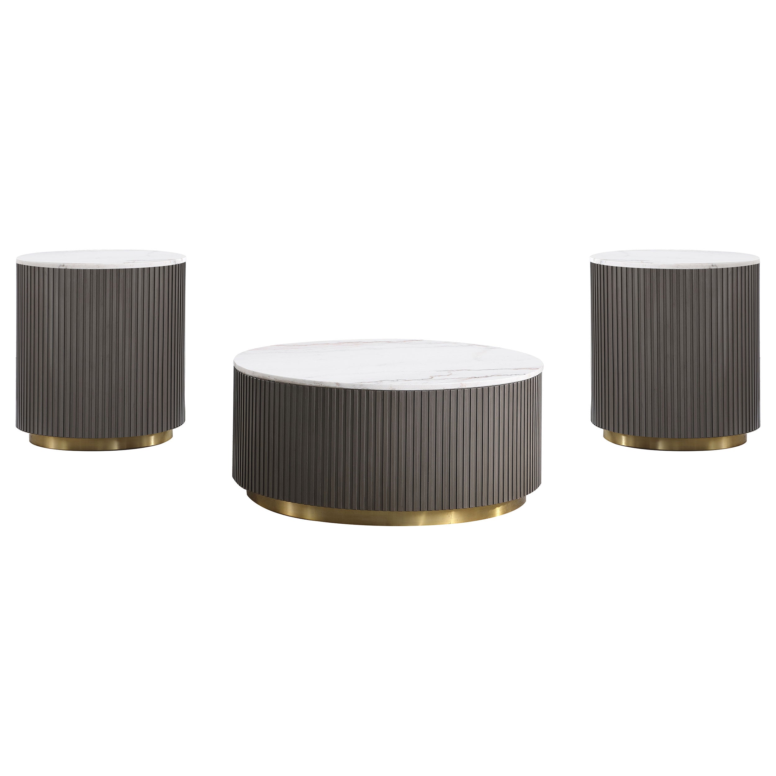 Dearborn Genuine Marble Round Coffee and End Table Set
