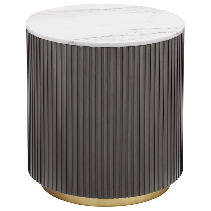 Dearborn Genuine Marble Round Coffee and End Table Set