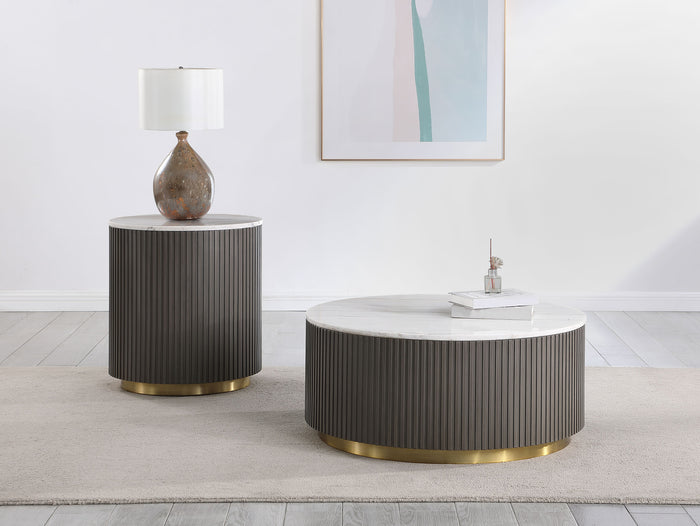 Dearborn Genuine Marble Round Coffee Table