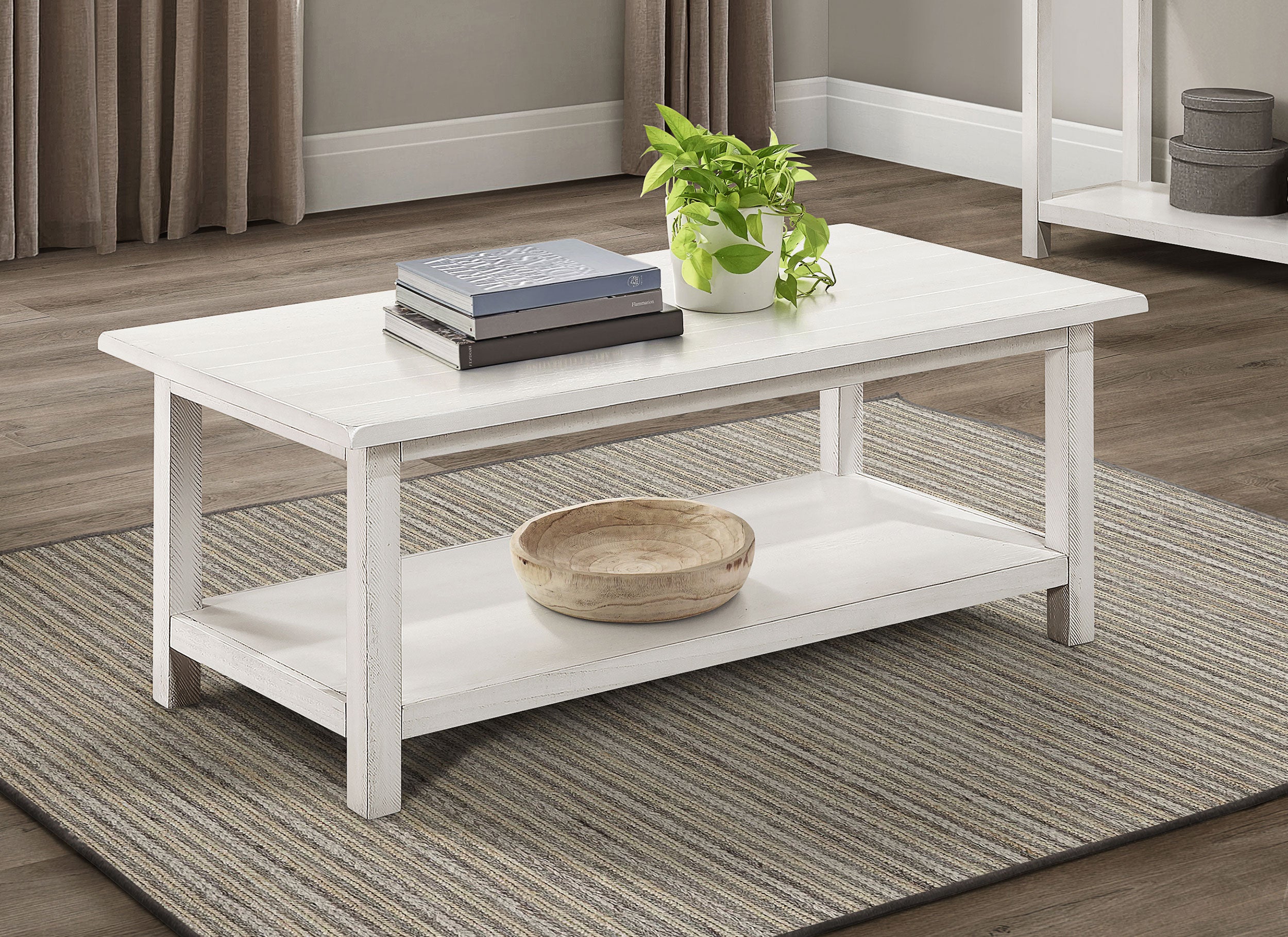 Payne Wood Coffee Table with Shelf Distressed Brown